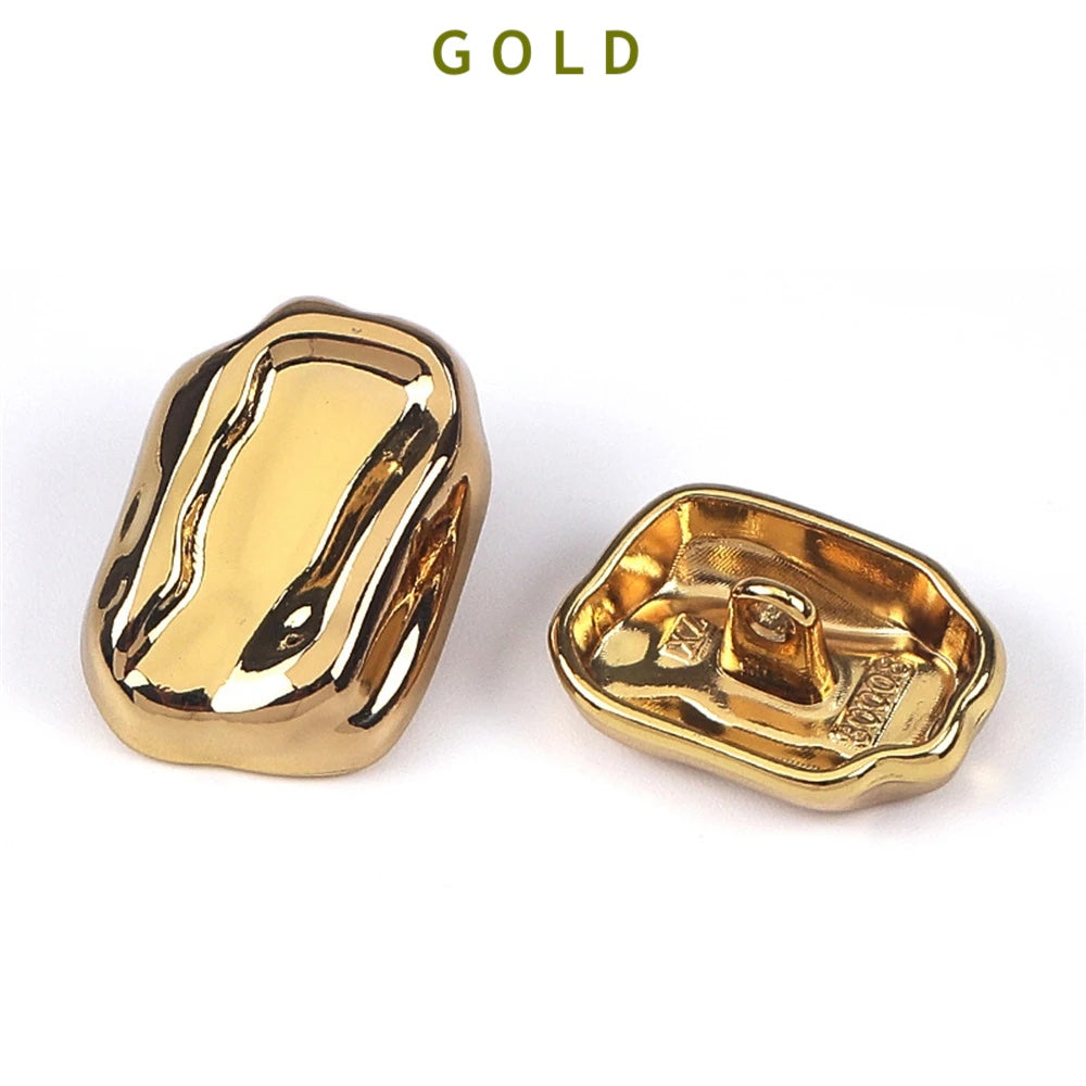 10PCs 18mm/25mm Irregular Style Rectangle Metal Shank Button in Gold and Silver Colour