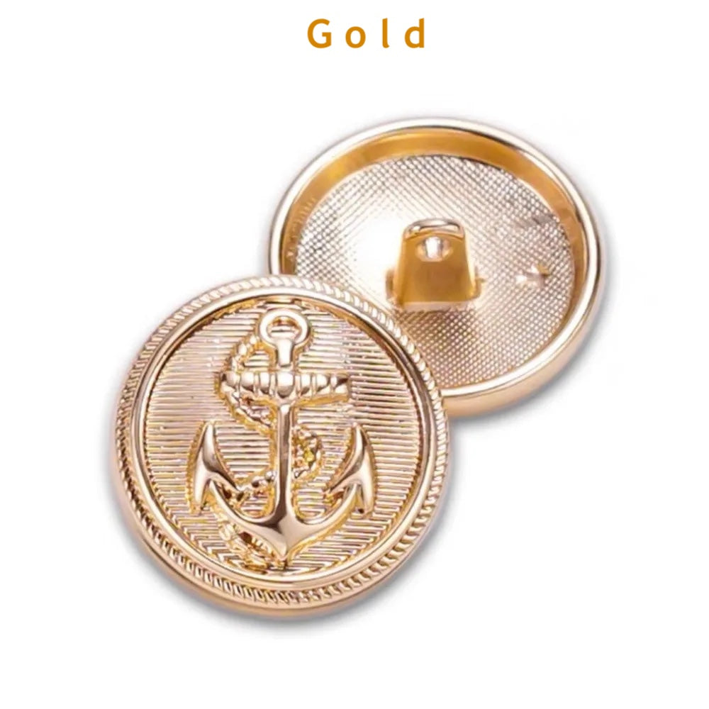 15mm 20mm 25mm 10PCs - Round Metal Button with Anchor Design in Black Silver Gold Shank Button