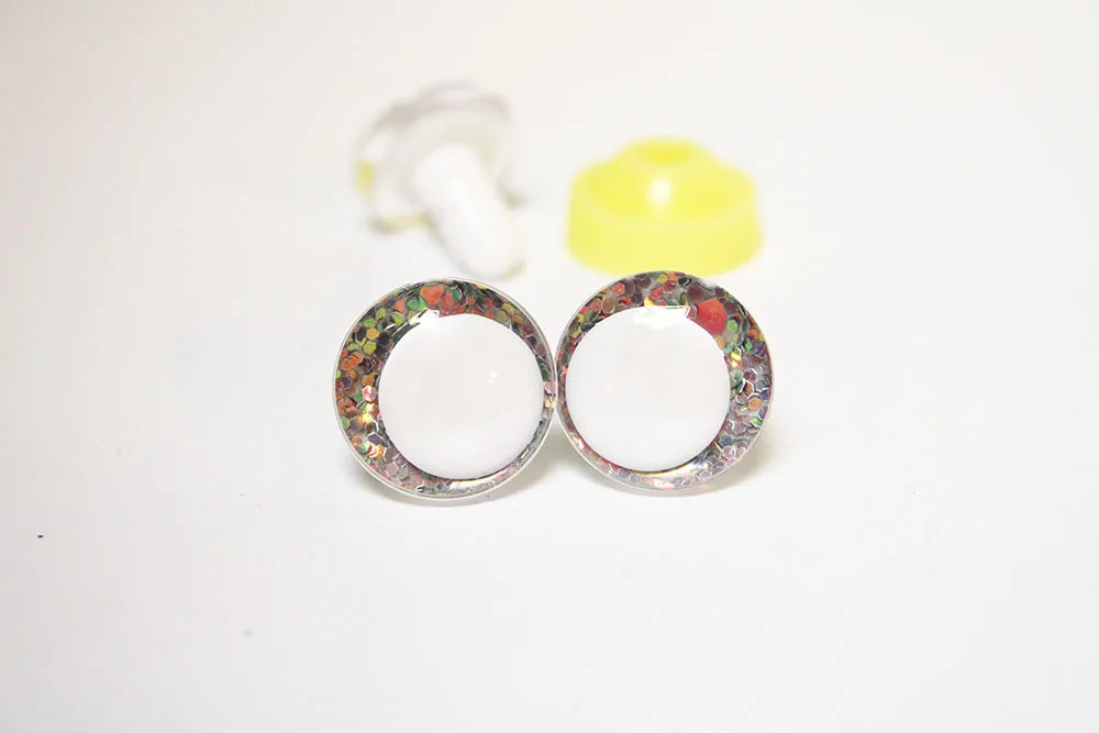 10Pairs Size 14-16-18-20-25-30-35mm Cartoon 3D Round Glitter Plush Funny Toy Safety Eyes with White Pupil Eyes and Glitter Colour and Washer #DIY amigurumi stuffed making