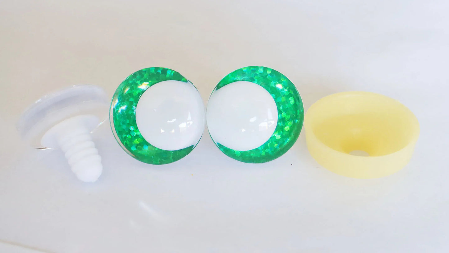 10Pairs Size 14mm-35mm Cartoon 3D Funny Style Safety Eyes with White Pupil Eyes, 11 kinds Glitter Colours & Washers #DIY amigurumi plush making