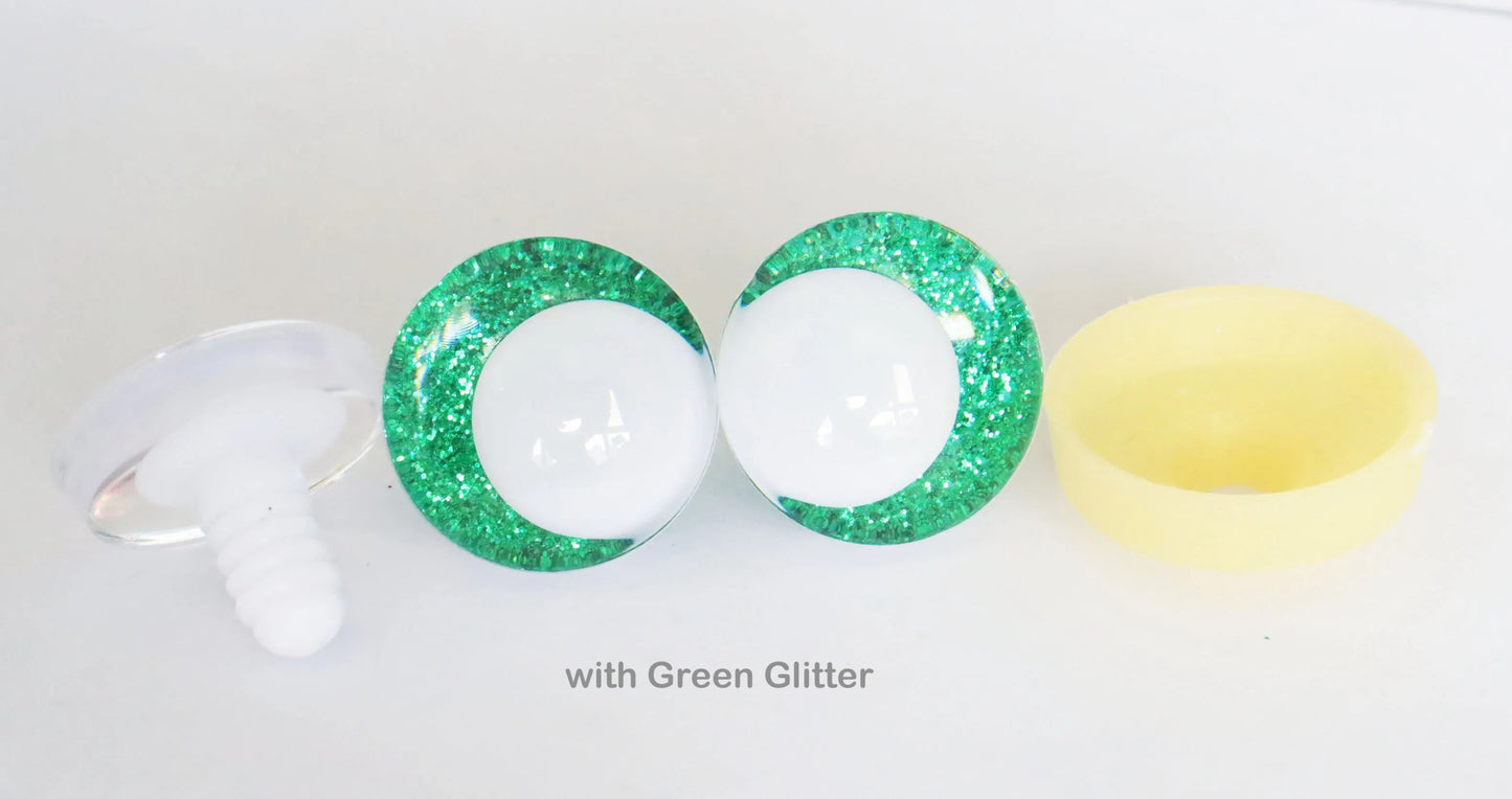 10Pairs Size 14mm-20mm Cartoon 3D Glitter Funny Style Safety Eyes with White Pupil Eyes, Glitter Colour & Washer #DIY amigurumi plush making