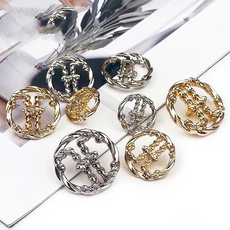 10PCs 18mm/20mm/23mm/25mm Gold Silver Round Hollow Metal Button