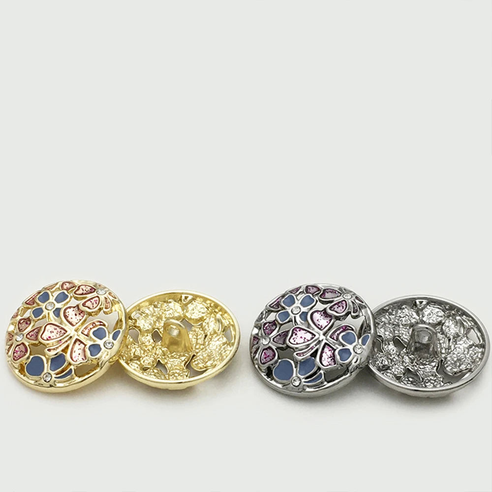 10PCs 17.5mm 22.5mm Round Metal Button Hollow Style 4 Petals Design 2 Colours option