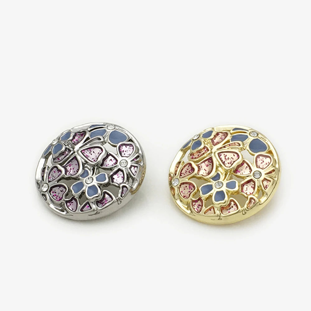 10PCs 17.5mm 22.5mm Round Metal Button Hollow Style 4 Petals Design 2 Colours option