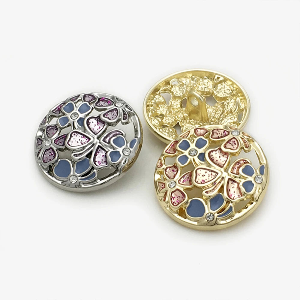 10PCs 17.5mm 22.5mm Round Metal Button Hollow Style 4 Petals Design 2 Colours option