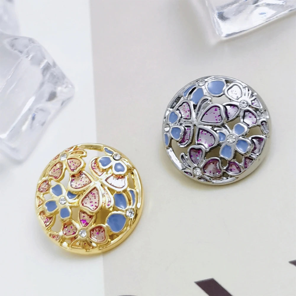 10PCs 17.5mm 22.5mm Round Metal Button Hollow Style 4 Petals Design 2 Colours option