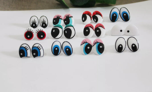 24PCs 12 Styles Funny Cartoon Safety Eyes with washer Plastic Oval Safety Eyes #DIY doll toy plush amigurumi making