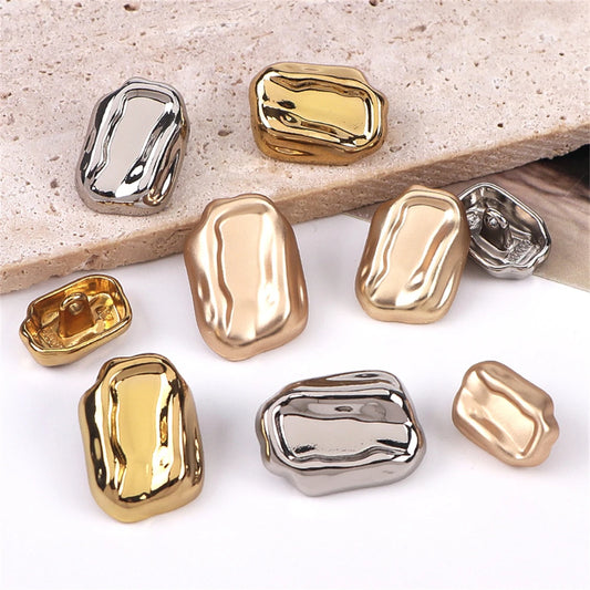 10PCs 18mm/25mm Irregular Style Rectangle Metal Shank Button in Gold and Silver Colour