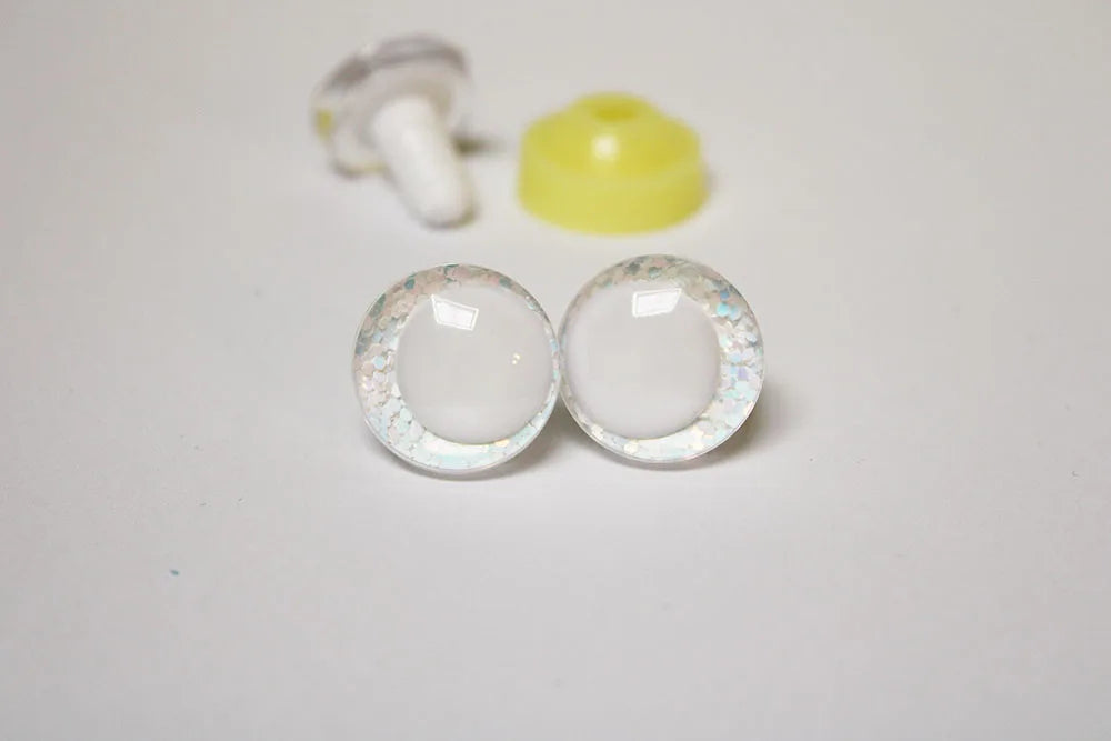 10Pairs Size 14-16-18-20-25-30-35mm Cartoon 3D Round Glitter Plush Funny Toy Safety Eyes with White Pupil Eyes and Glitter Colour and Washer #DIY amigurumi stuffed making