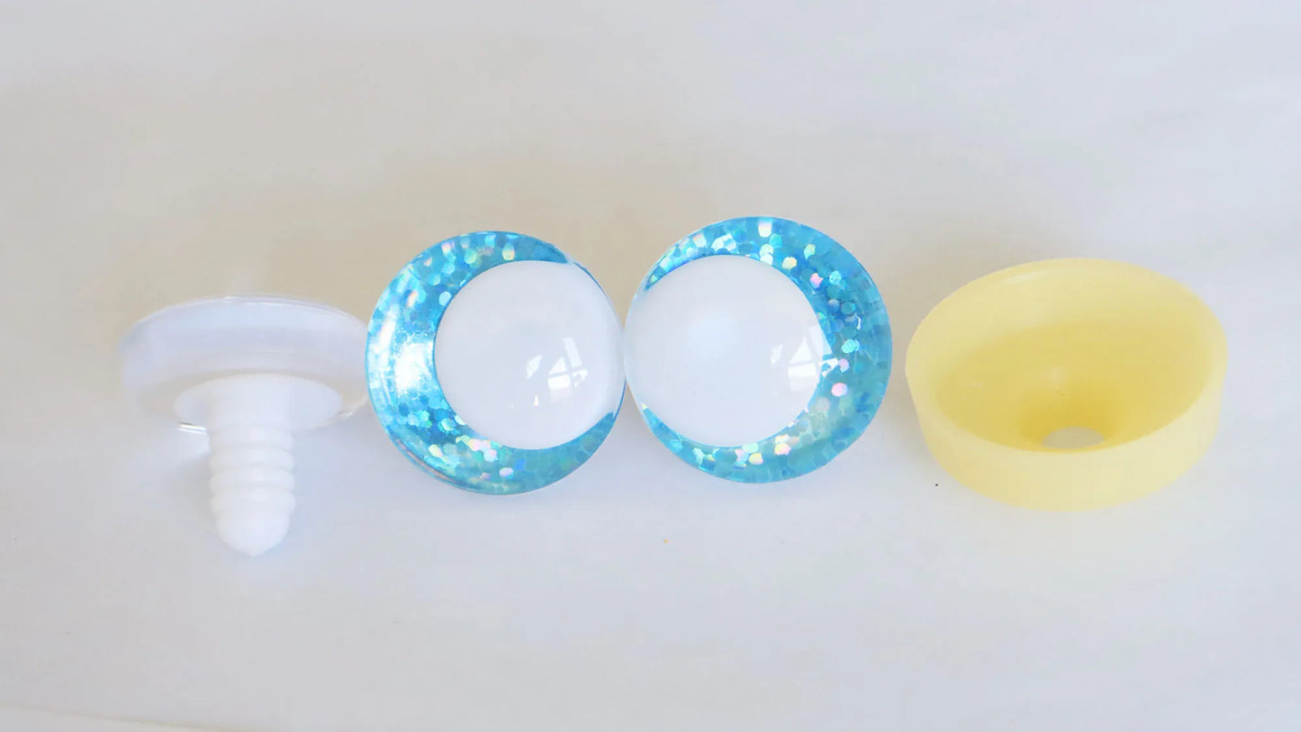 10Pairs Size 14mm-35mm Cartoon 3D Funny Style Safety Eyes with White Pupil Eyes, 11 kinds Glitter Colours & Washers #DIY amigurumi plush making