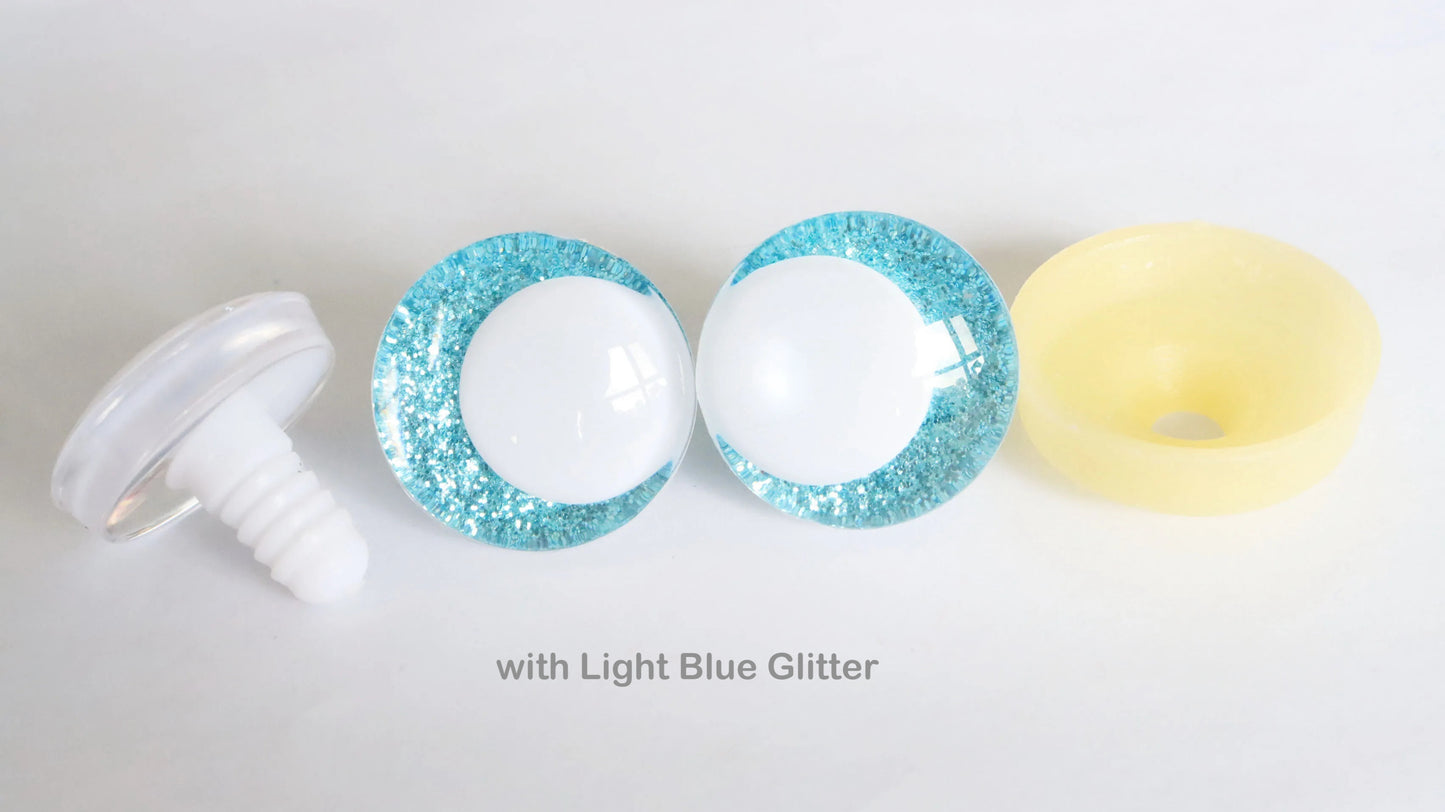 10Pairs Size 14mm-20mm Cartoon 3D Glitter Funny Style Safety Eyes with White Pupil Eyes, Glitter Colour & Washer #DIY amigurumi plush making