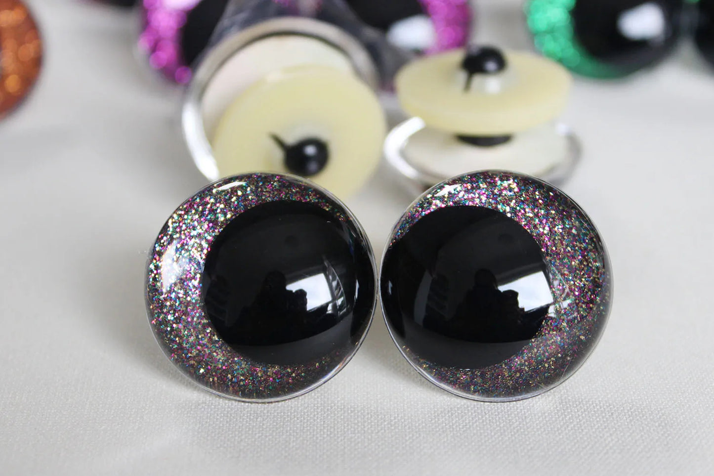 10Pairs Size 12mm-20mm Cartoon Round Glitter Plush Funny Toy Safety Eyes with glitter colour and washer #doll animal plush stuffed crochet amigurumi making