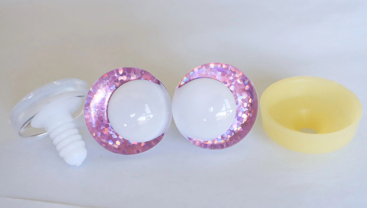 10Pairs Size 14mm-35mm Cartoon 3D Funny Style Safety Eyes with White Pupil Eyes, 11 kinds Glitter Colours & Washers #DIY amigurumi plush making