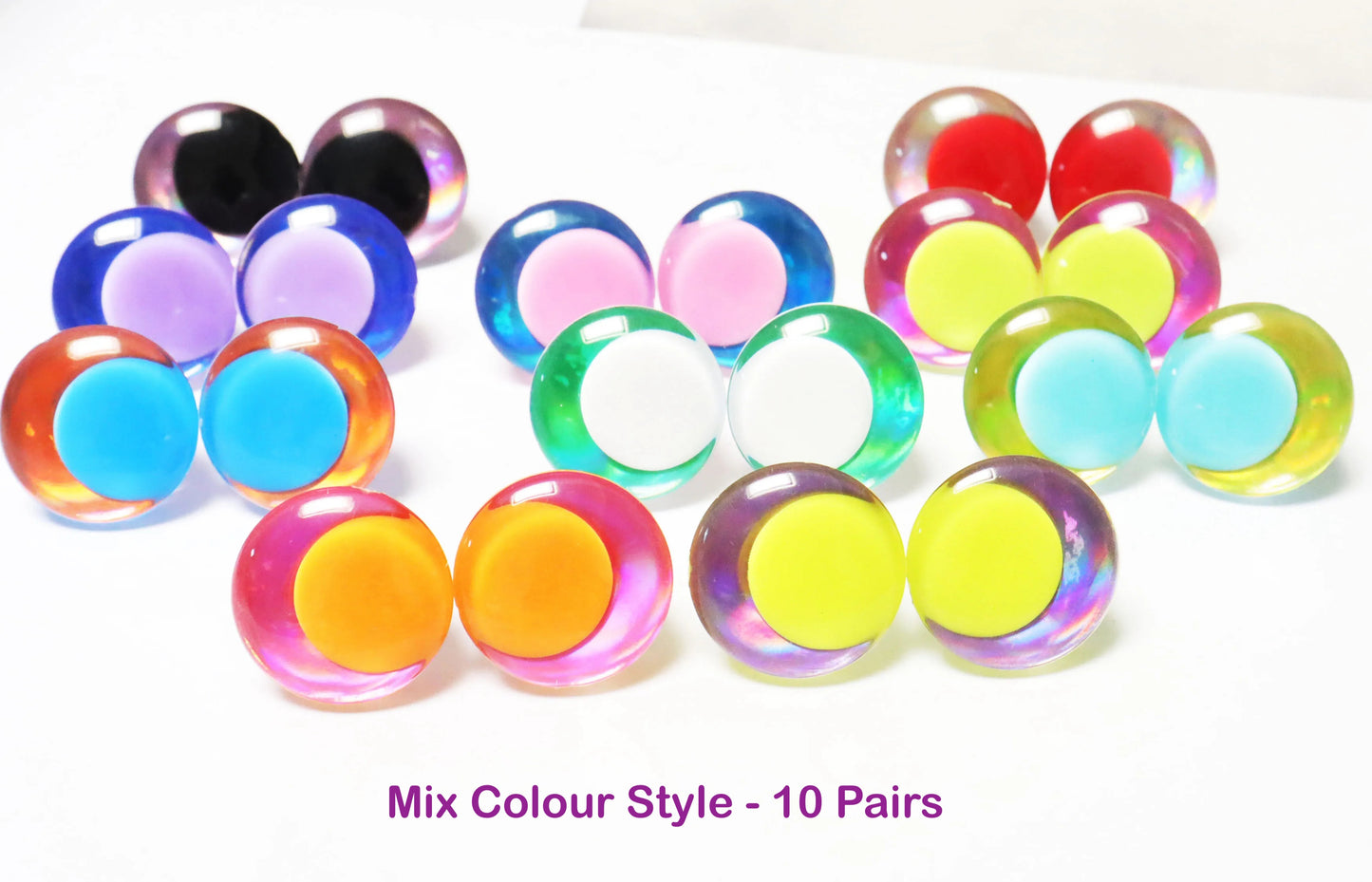10Pairs Size 25mm 30mm Mix Colour Style of 10 Colour Pupil Safety Eyes 3D Funny Eyes with 10 Glitter Colour & Washer #DIY amigurumi plush making