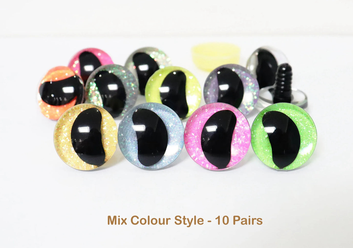 20PCs Size 16-18-20-25-30mm 3D Clear Safety Eyes with Black Pupil Funny Moon Eyes + Glitter Colour & Washer #DIY amigurumi plush stuffed doll toy making