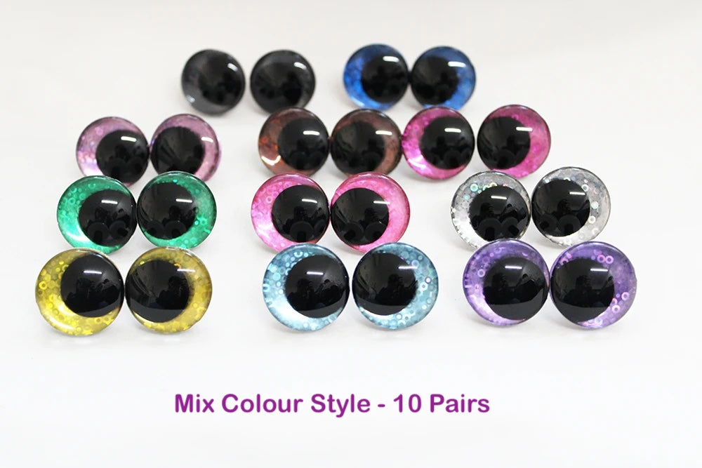 10Pairs Size 12-14-16-18-20-25-35-40mm Cartoon 3D Glitter Funny Toy Safety Eyes with glitter colour & washer #DIY Amigurumi Plush Stuffed making