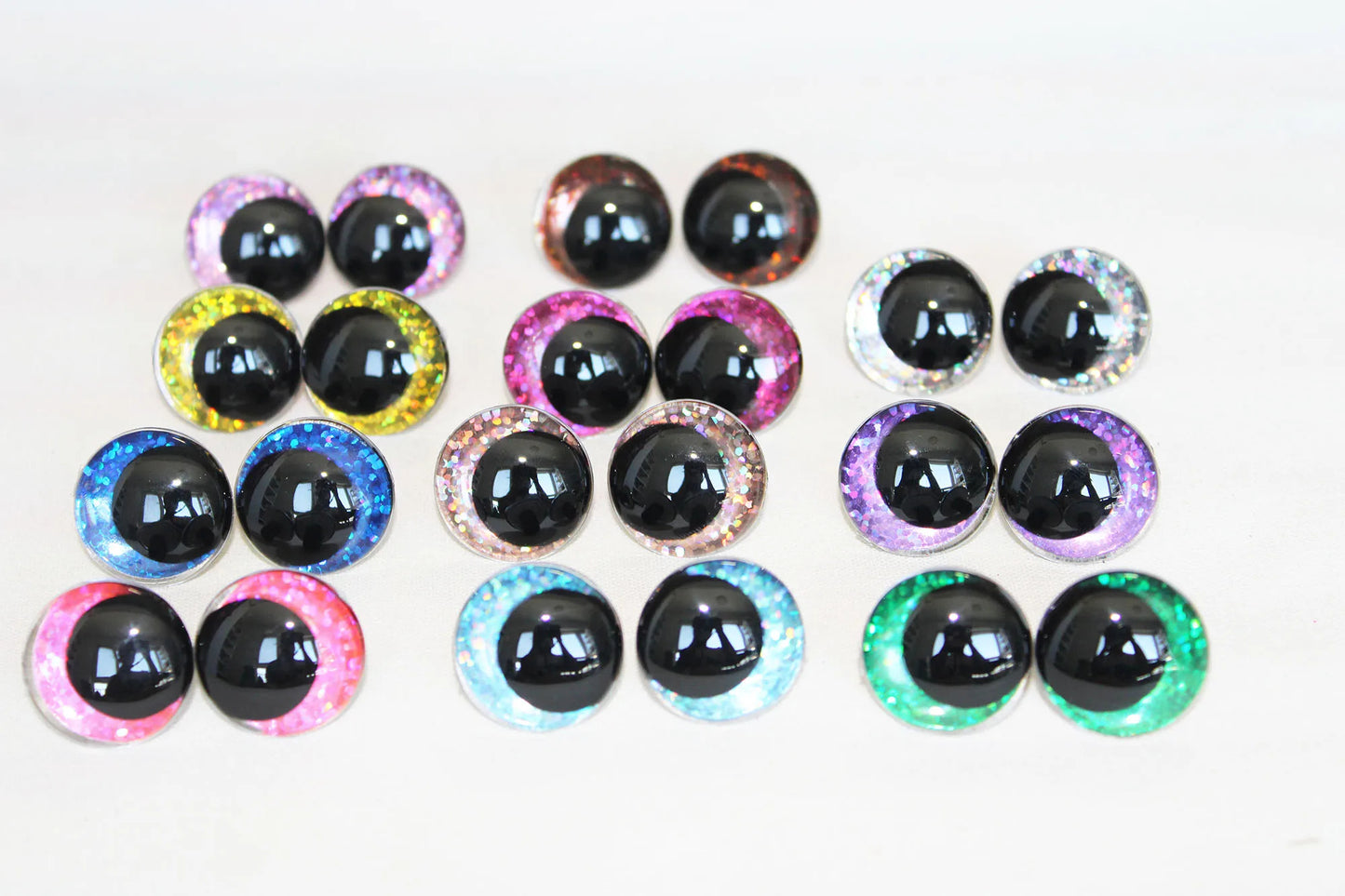 10Pairs Size 12/14/16/18/20/23/28mm Cartoon Round Safety Eyes with washer and glitter colours #DIY amigurumi plush making