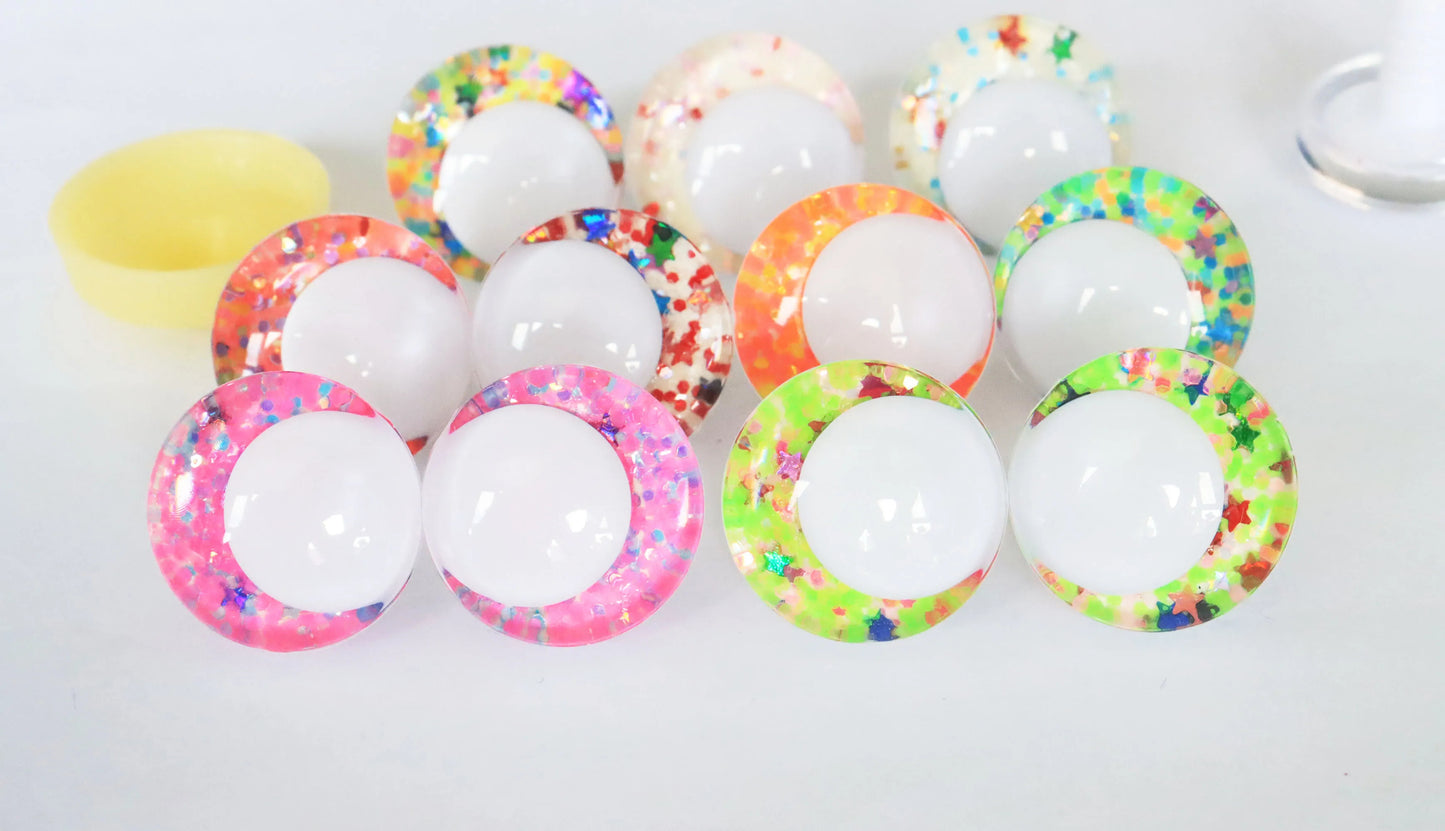 10Pairs Size 14mm-35mm Cartoon 3D Glitter Funny Style Safety Eyes with White Pupil Eyes, Glitter Colour & Washer #DIY amigurumi plush making
