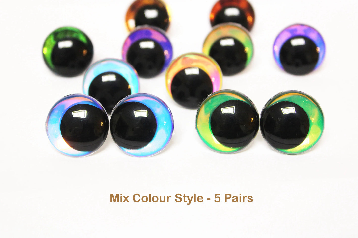 5Pairs 12-14-16-18-20-23-28mm Funny Style Iridescent Colour Round Safety Eyes with Glitter Colour and Washer #Plushies Amigurumi Stuffed making