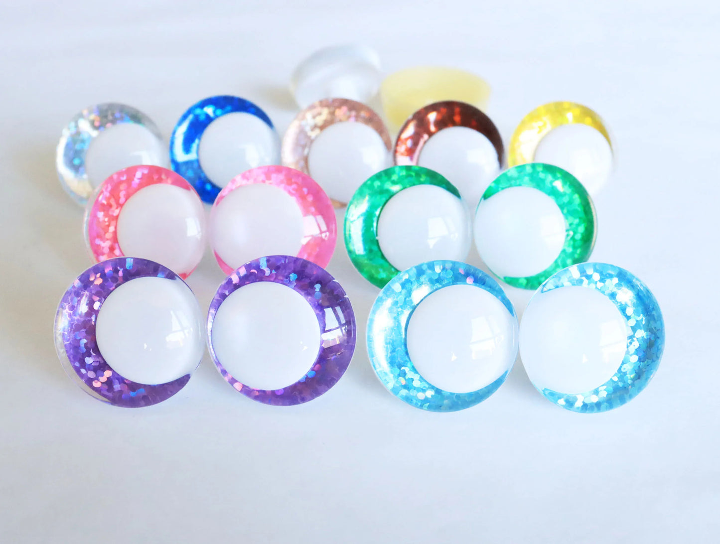 10Pairs Size 14mm-35mm Cartoon 3D Funny Style Safety Eyes with White Pupil Eyes, 11 kinds Glitter Colours & Washers #DIY amigurumi plush making