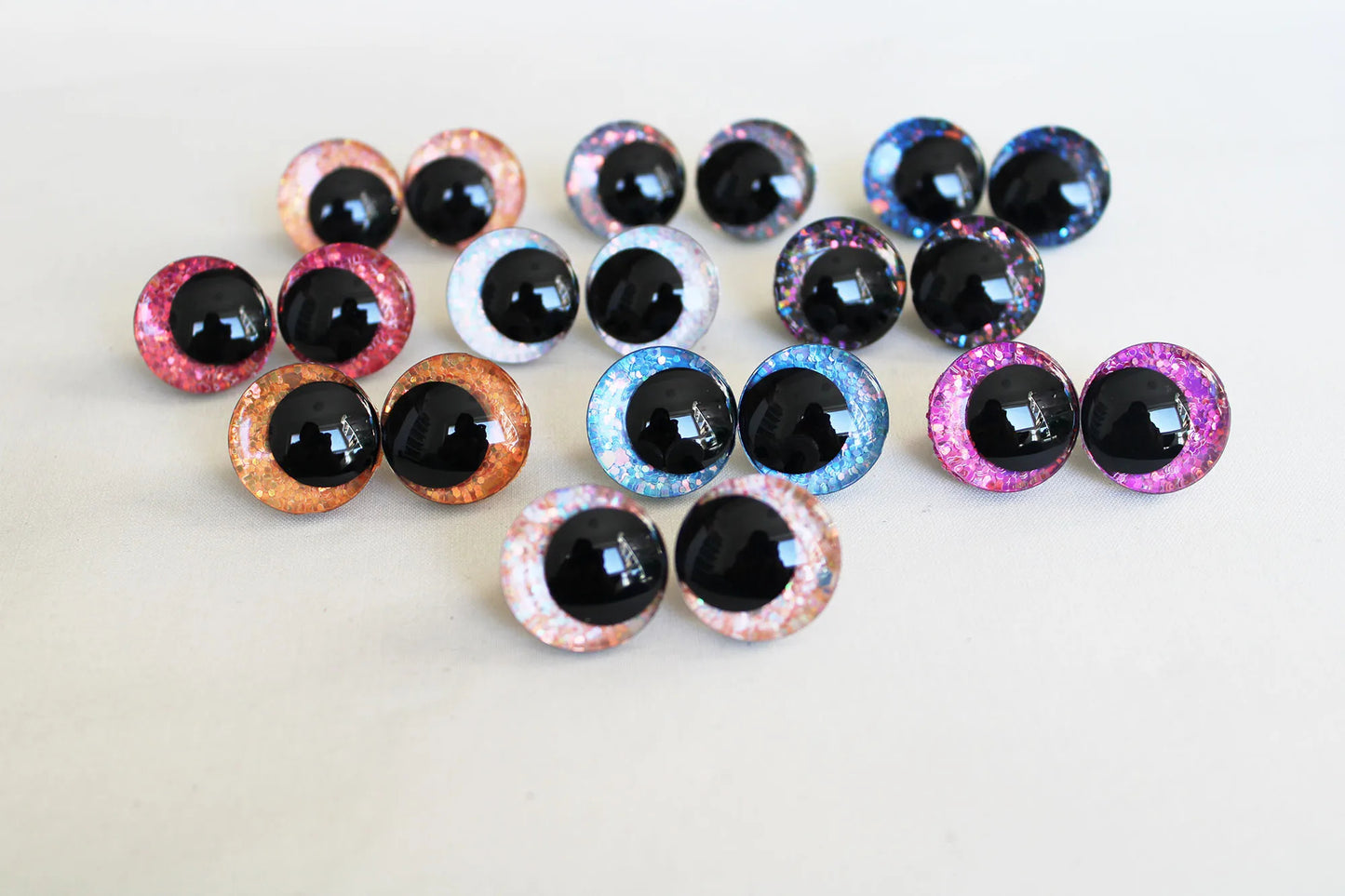 5Pairs Size 12-14-16-18-20-25-30-35-40mm Cartoon 3D Glitter Plush Funny Toy Safety Eyes with glitter colour & washer #DIY amigurmi plush