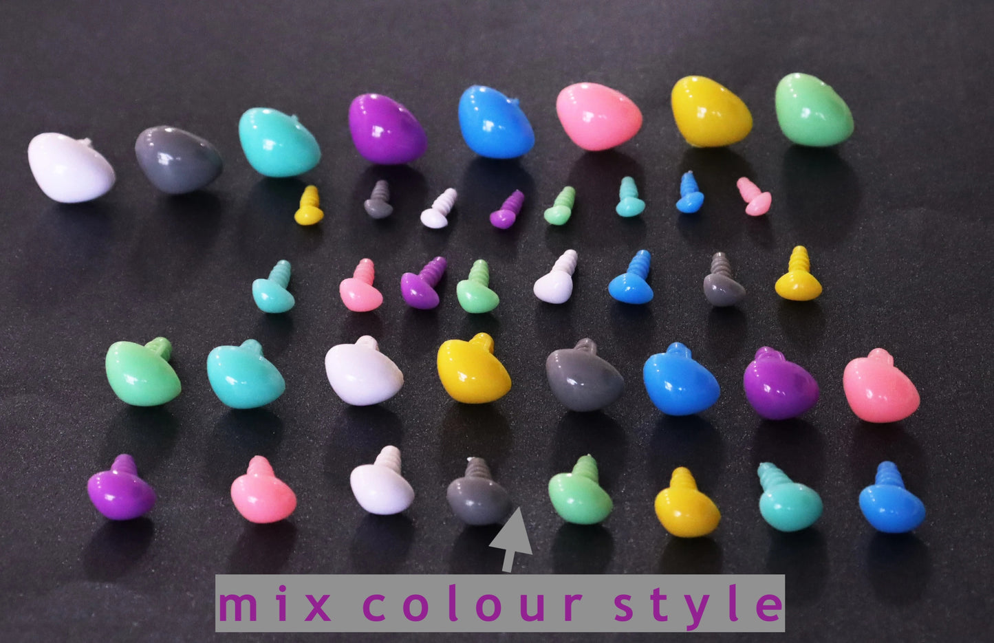 Assorted Sizes Colourful Triangle Safety Noses with Washers for DIY plus amigurumi, 80PCs