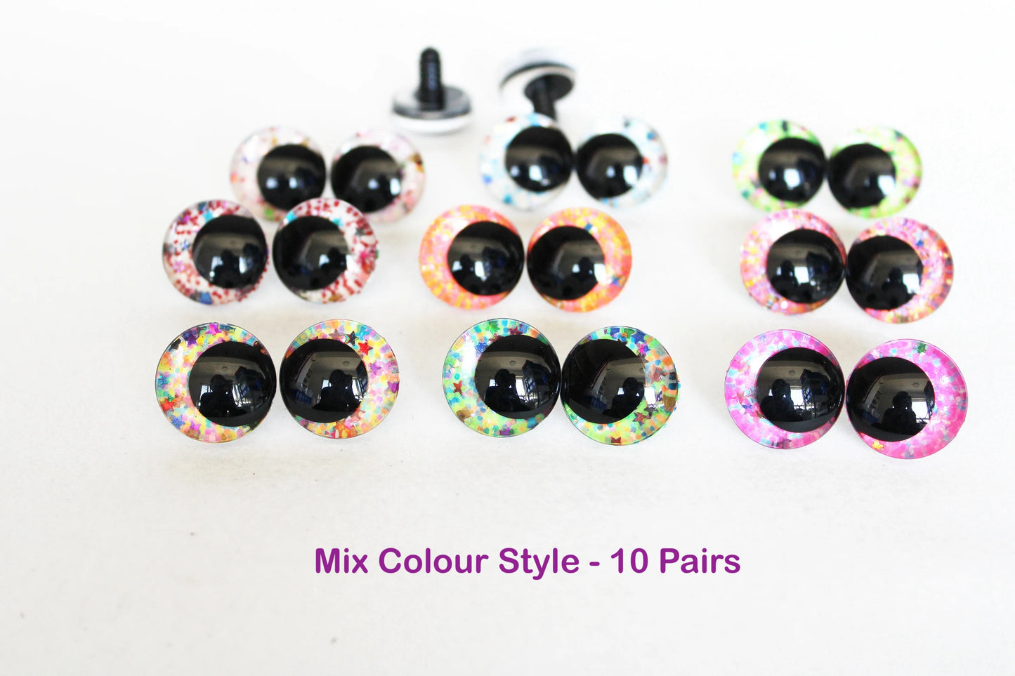 10Pairs Size 12-14-16-18-20-25-30-35-40mm Cartoon 3D Glitter Plush Funny Safety Eyes with Washer and Glitter Colour #DIY plush amigurumi toy making
