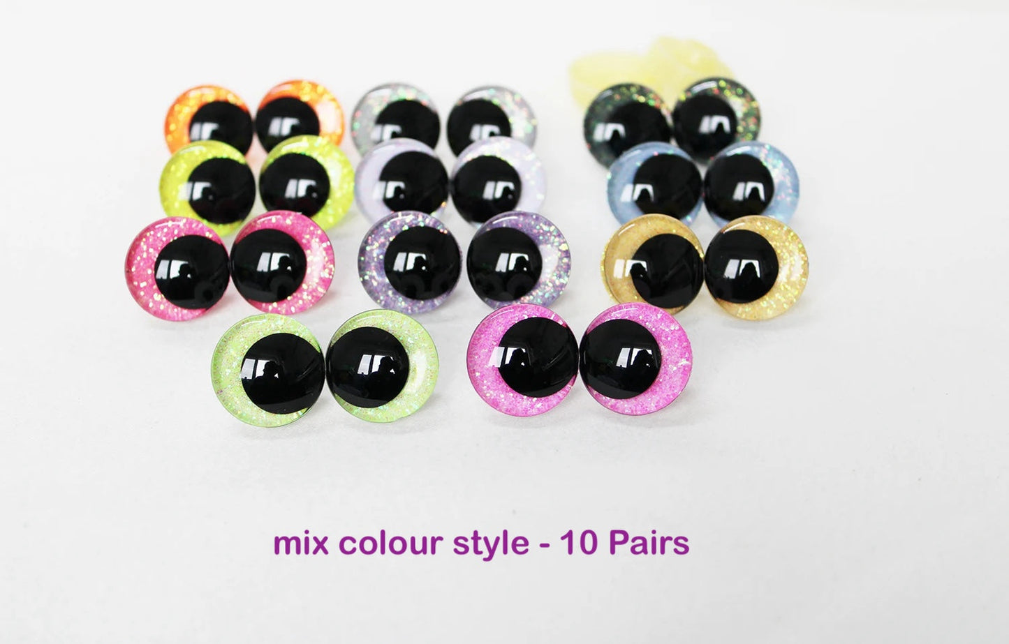 10Pairs Size 12-14-16-18-20-25-30-35-40mm Cartoon 3D Glitter Plush Amigurumi Funny Eyes Safety Eyes Black Pupil Eyes with Washer