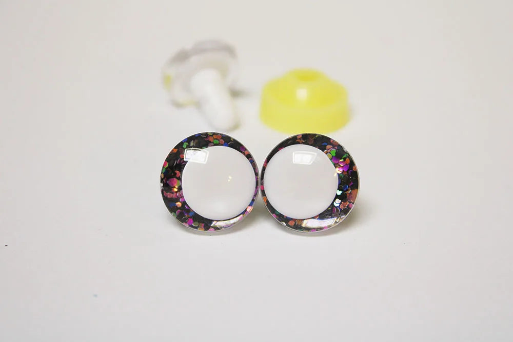10Pairs Size 14-16-18-20-25-30-35mm Cartoon 3D Round Glitter Plush Funny Toy Safety Eyes with White Pupil Eyes and Glitter Colour and Washer #DIY amigurumi stuffed making