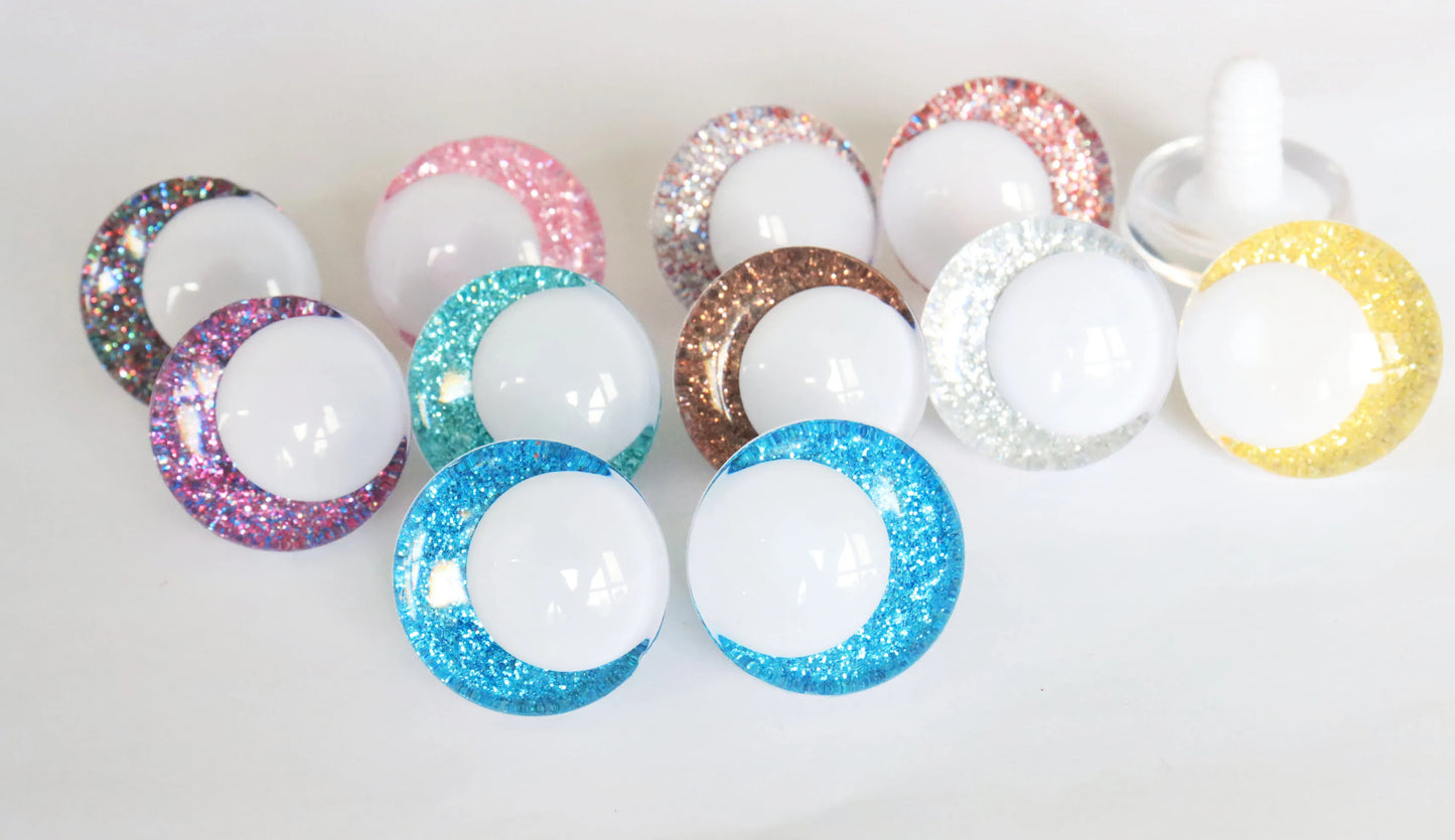 10Pairs Size 25mm 30mm 35mm Cartoon 3D Glitter Funny Style Safety Eyes with White Pupil Eyes, Glitter Colour & Washer #DIY amigurumi plush making