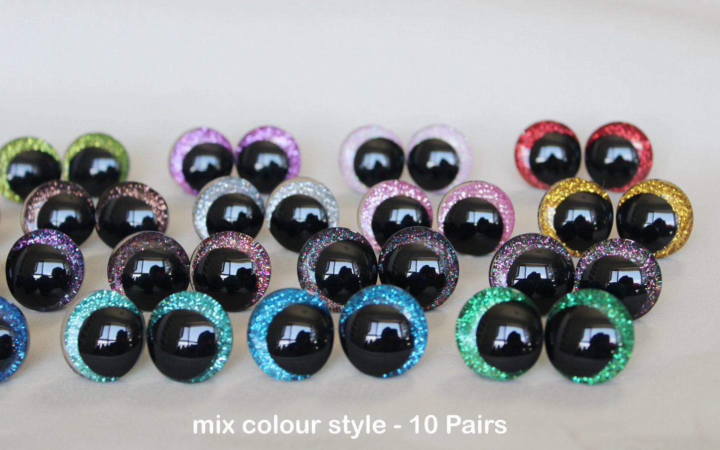10Pairs Size 12mm 14mm 16mm 18mm 20mm Cartoon 3D Glitter Plush Funny Safety Eyes with washer and glitter colours #DIY Amigurumi Plush making