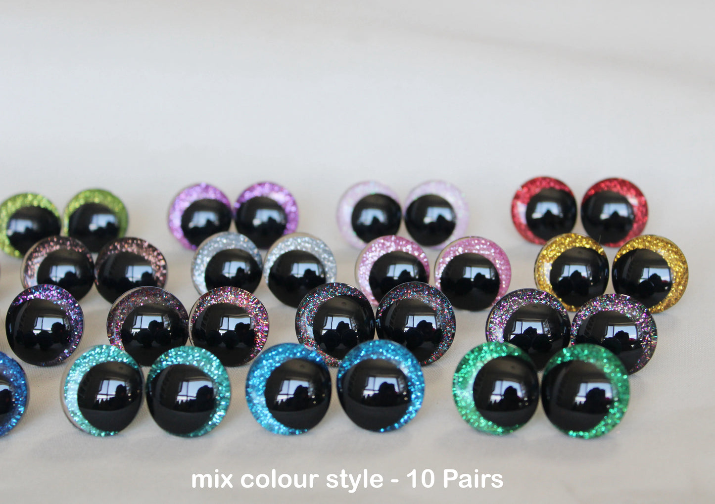10Pairs Size 25mm 30mm 35mm 40mm Cartoon 3D Glitter Plush Funny Safety Eyes with washer and glitter colours #DIY Amigurumi Plush making