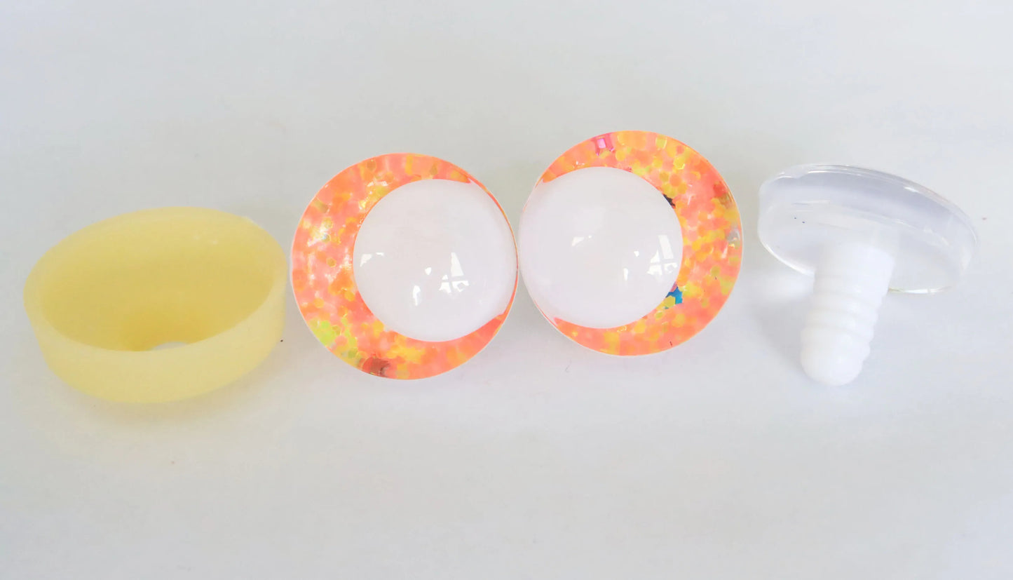 10Pairs Size 14mm-35mm Cartoon 3D Glitter Funny Style Safety Eyes with White Pupil Eyes, Glitter Colour & Washer #DIY amigurumi plush making