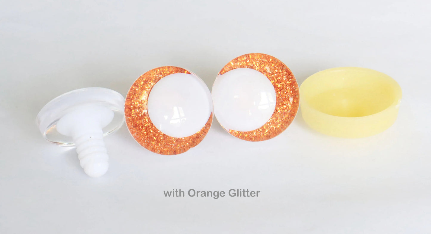 10Pairs Size 14mm-20mm Cartoon 3D Glitter Funny Style Safety Eyes with White Pupil Eyes, Glitter Colour & Washer #DIY amigurumi plush making