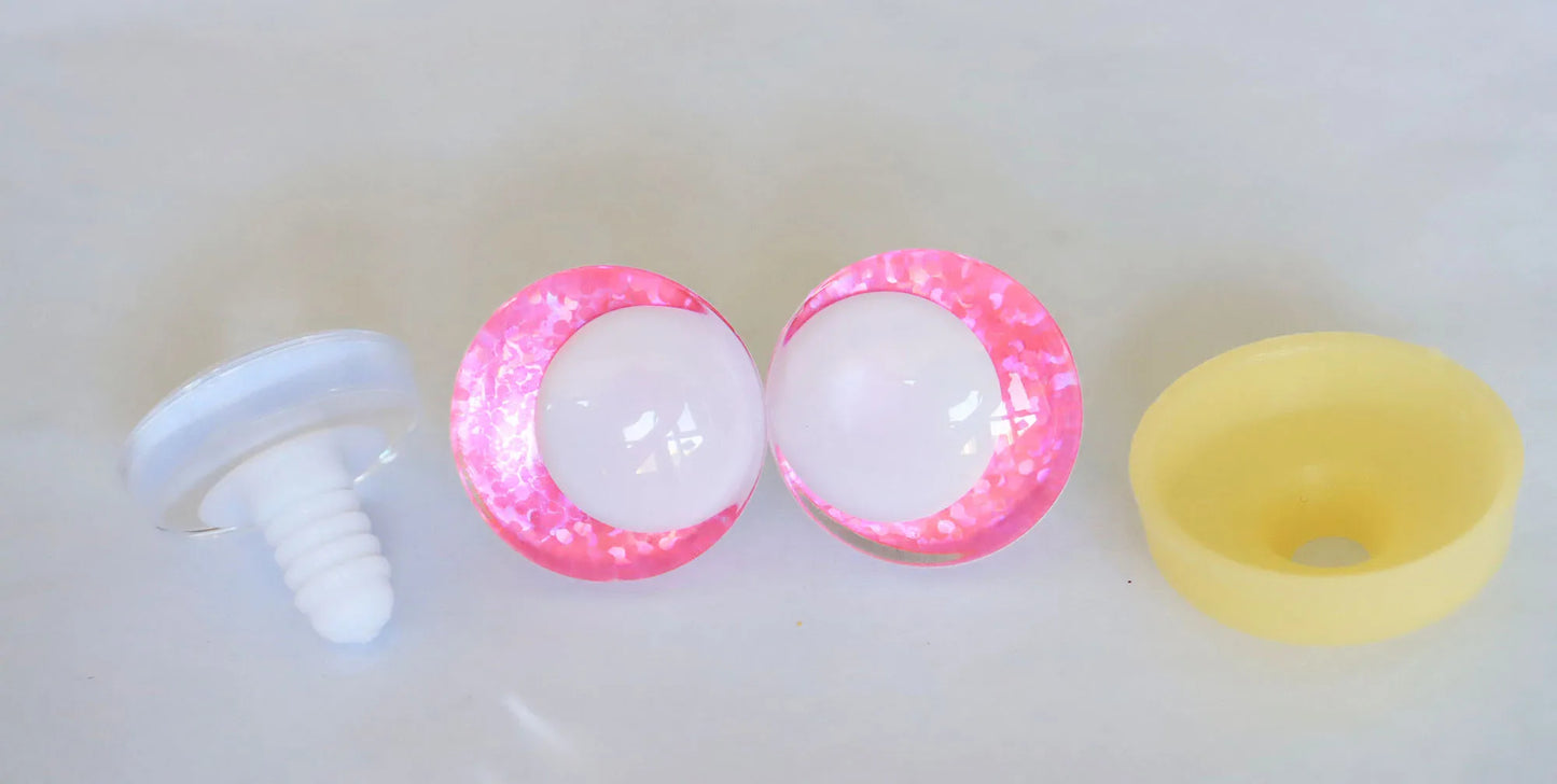 10Pairs Size 14mm-35mm Cartoon 3D Funny Style Safety Eyes with White Pupil Eyes, 11 kinds Glitter Colours & Washers #DIY amigurumi plush making