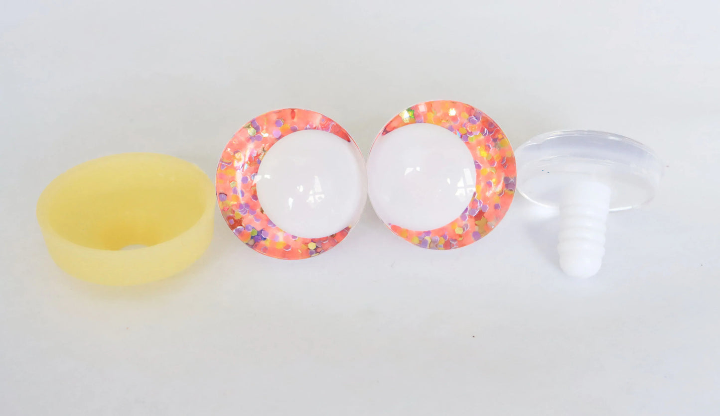 10Pairs Size 14mm-35mm Cartoon 3D Glitter Funny Style Safety Eyes with White Pupil Eyes, Glitter Colour & Washer #DIY amigurumi plush making