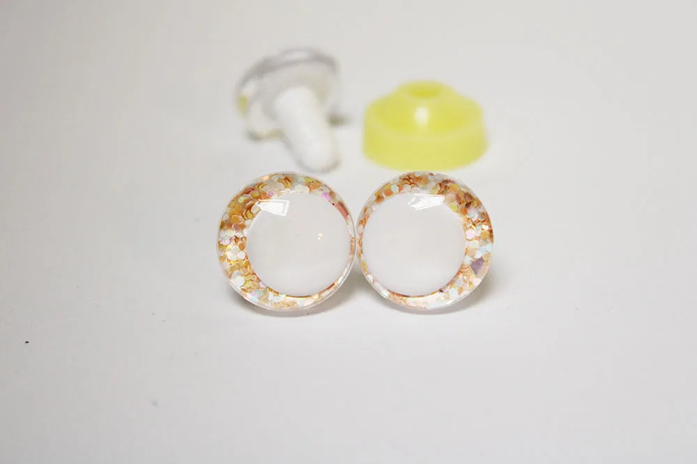 10Pairs Size 14-16-18-20-25-30-35mm Cartoon 3D Round Glitter Plush Funny Toy Safety Eyes with White Pupil Eyes and Glitter Colour and Washer #DIY amigurumi stuffed making