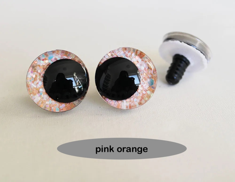 10Pairs Size 12-14-16-18-20-25-30-35-40mm Cartoon 3D Glitter Plush Funny Toy Safety Eyes with glitter colour & washer #DIY amigurmi plush