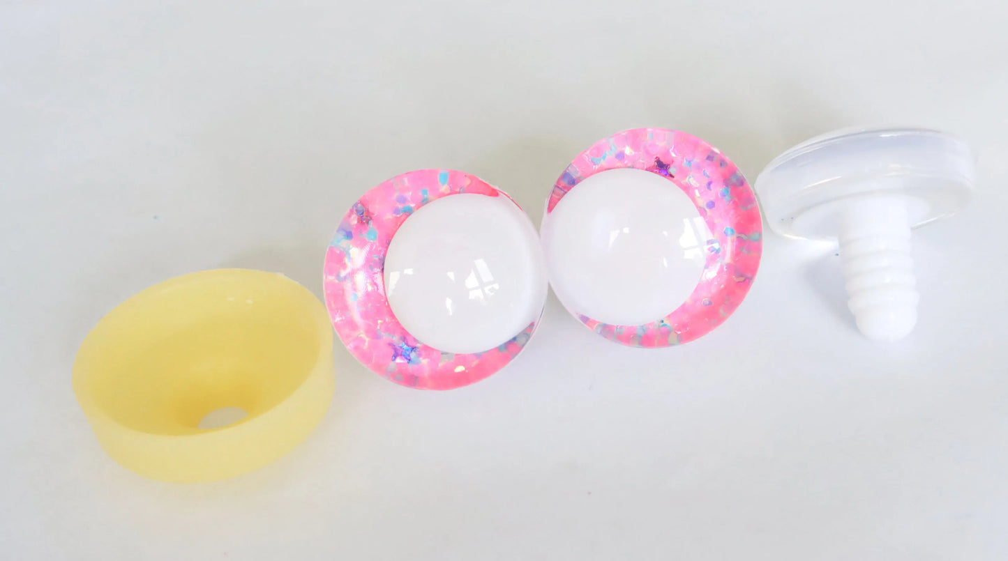 10Pairs Size 14mm-35mm Cartoon 3D Glitter Funny Style Safety Eyes with White Pupil Eyes, Glitter Colour & Washer #DIY amigurumi plush making