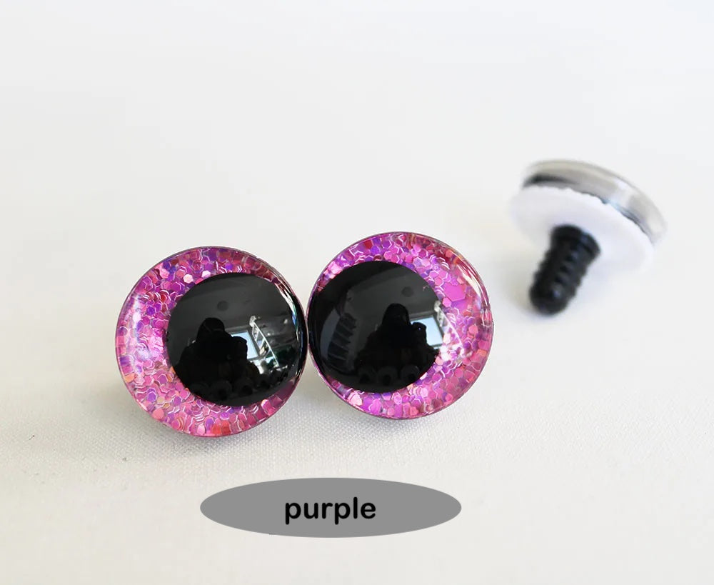 10Pairs Size 12-14-16-18-20-25-30-35-40mm Cartoon 3D Glitter Plush Funny Toy Safety Eyes with glitter colour & washer #DIY amigurmi plush