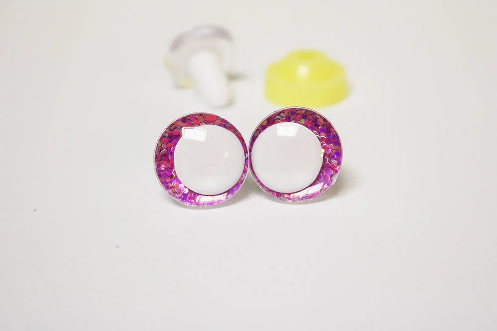 10Pairs Size 14-16-18-20-25-30-35mm Cartoon 3D Round Glitter Plush Funny Toy Safety Eyes with White Pupil Eyes and Glitter Colour and Washer #DIY amigurumi stuffed making