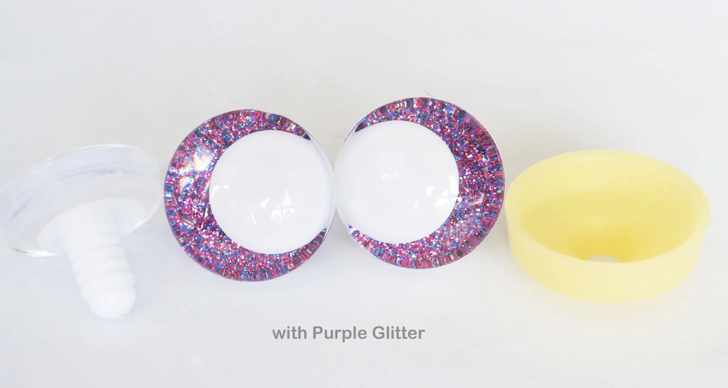 10Pairs Size 14mm-20mm Cartoon 3D Glitter Funny Style Safety Eyes with White Pupil Eyes, Glitter Colour & Washer #DIY amigurumi plush making