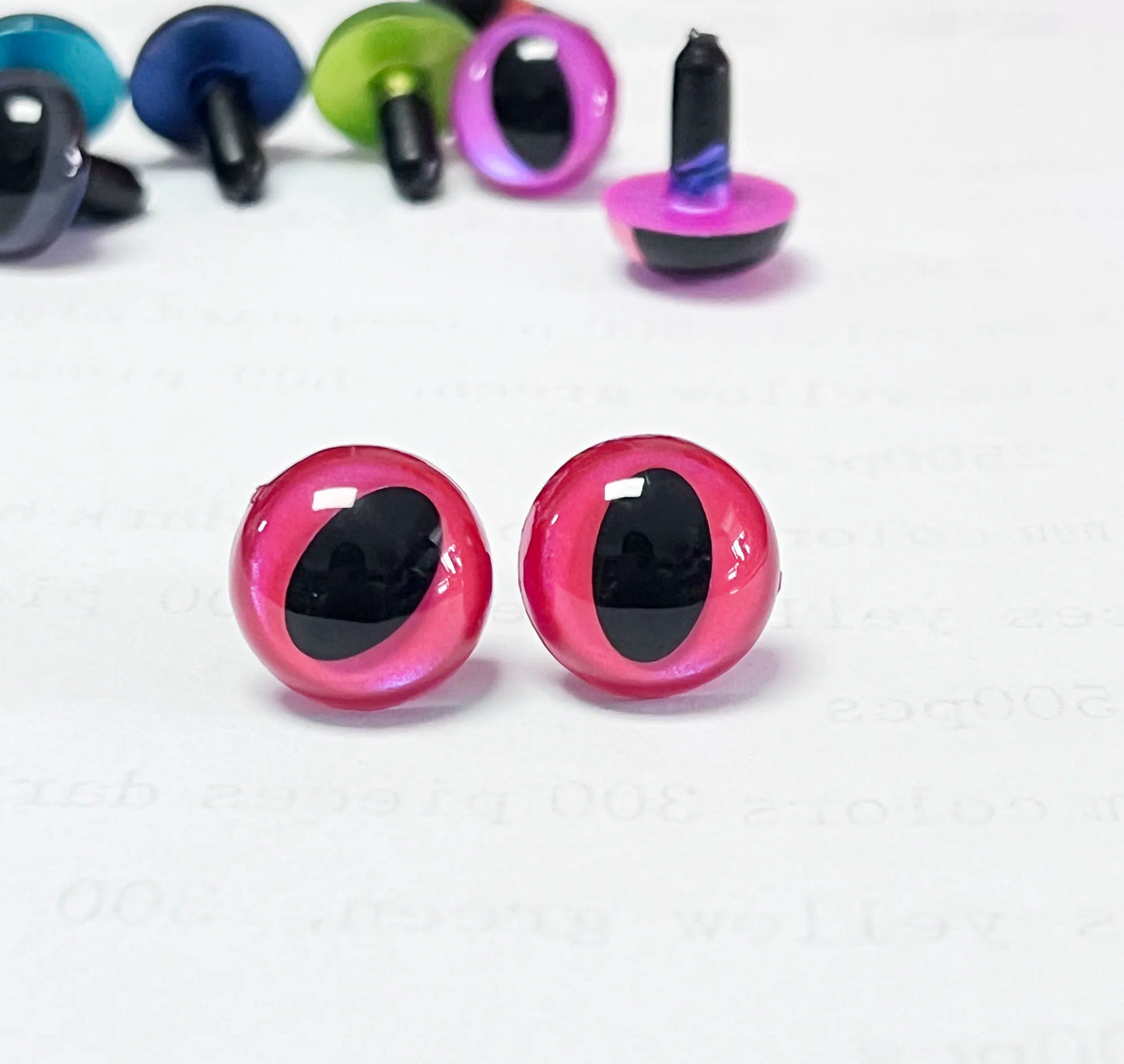 60PCs Size 7.5/9/10.5/12/13.5/15/16.5/18/21/24mm Colour Cat Safety Eyes with Painted Eyes with smooth stem & metal washer #amigurumi plush making