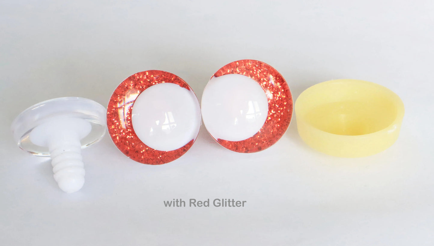 10Pairs Size 14mm-20mm Cartoon 3D Glitter Funny Style Safety Eyes with White Pupil Eyes, Glitter Colour & Washer #DIY amigurumi plush making