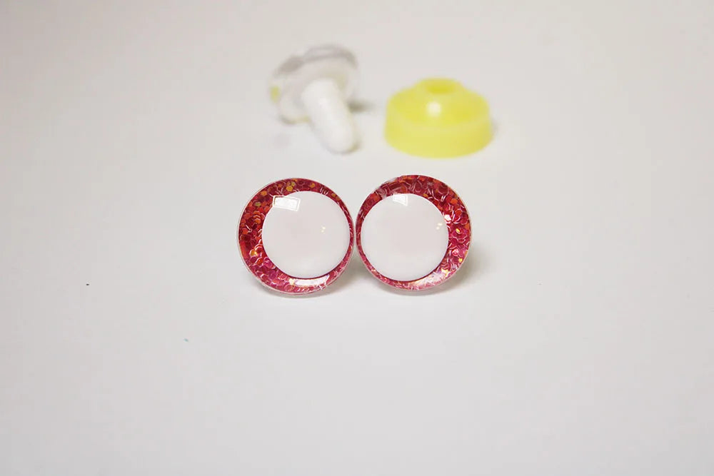 10Pairs Size 14-16-18-20-25-30-35mm Cartoon 3D Round Glitter Plush Funny Toy Safety Eyes with White Pupil Eyes and Glitter Colour and Washer #DIY amigurumi stuffed making