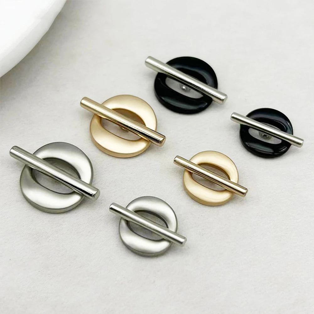 10PCs 20.5mm-25mm-32mm Metal Button Hollow Shank Oval Design in Black and Gold
