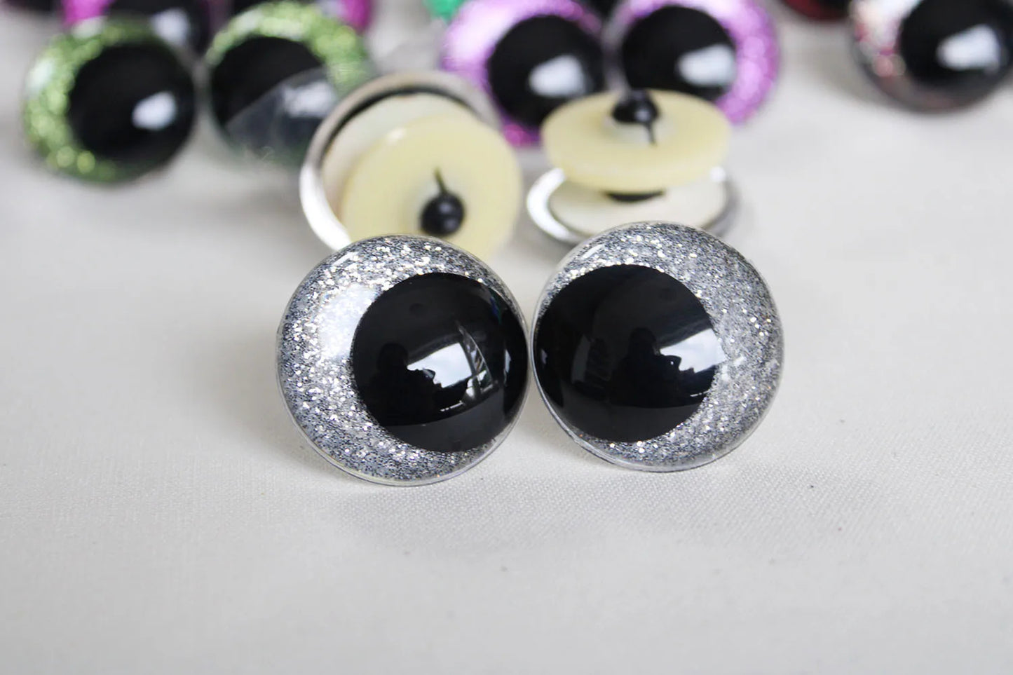 10Pairs Size 12mm-20mm Cartoon Round Glitter Plush Funny Toy Safety Eyes with glitter colour and washer #doll animal plush stuffed crochet amigurumi making