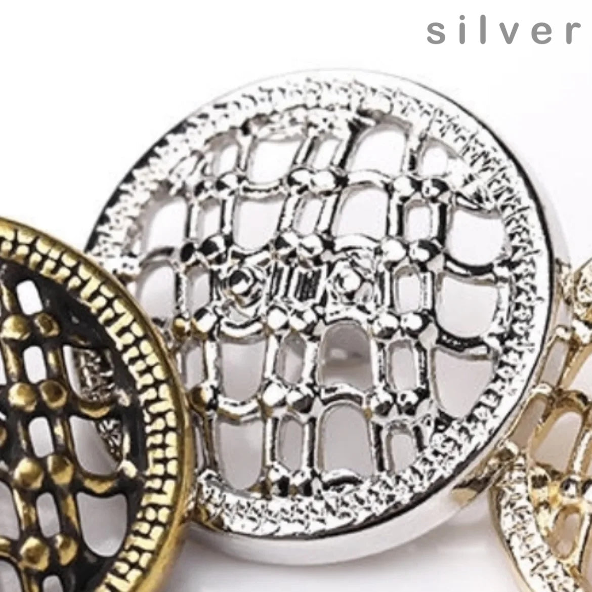 10PCs 18mm 23mm Round Metal Button Shank Type in Gold or Silver Design with Hollow Grid Patterns