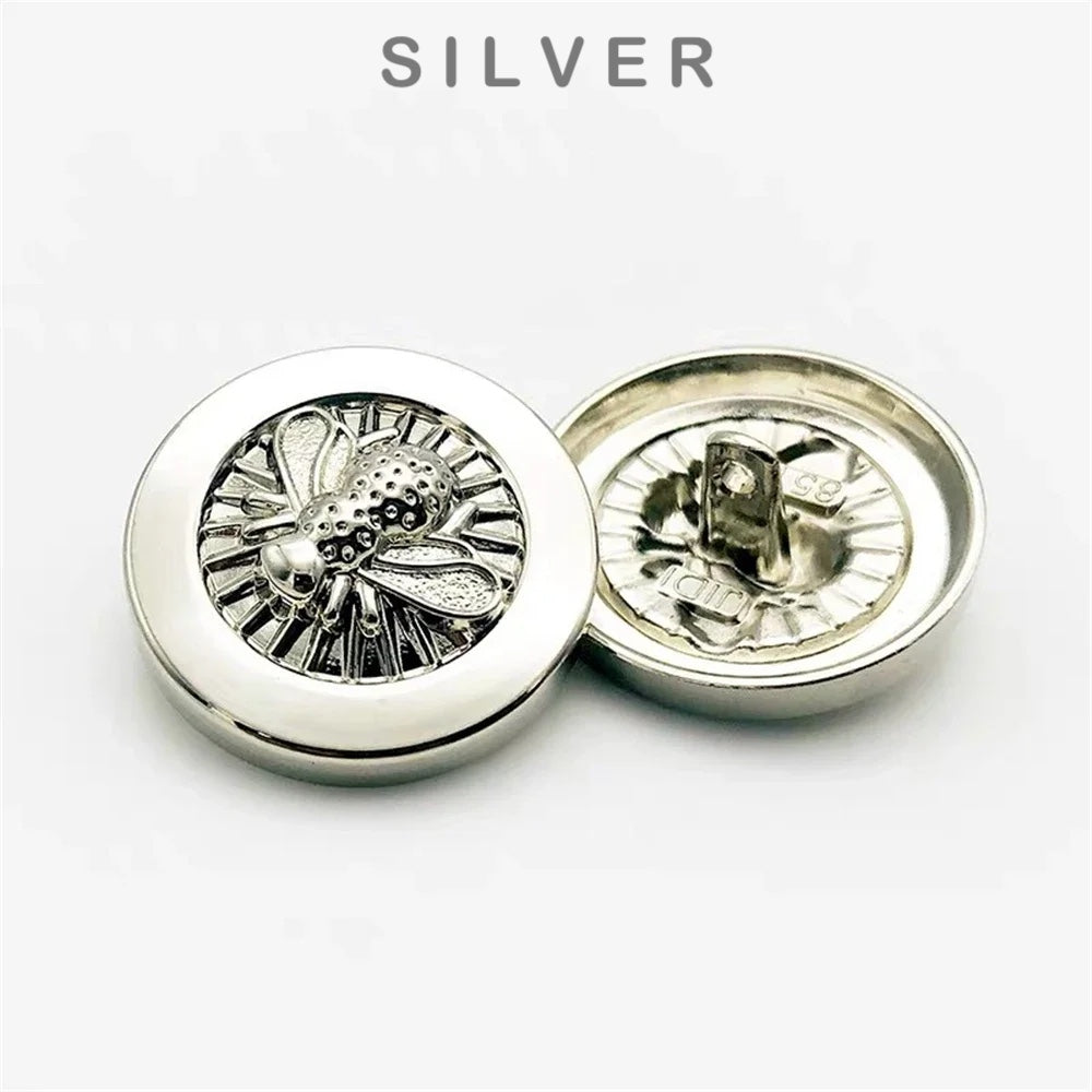 10PCs 15mm 20mm 25mm Gold Metal Button Silver Metal Round Shank Button in Bee Design