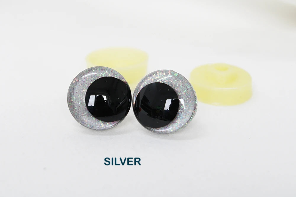 10Pairs Size 12-14-16-18-20-25-30-35-40mm Cartoon 3D Glitter Plush Amigurumi Funny Eyes Safety Eyes Black Pupil Eyes with Washer